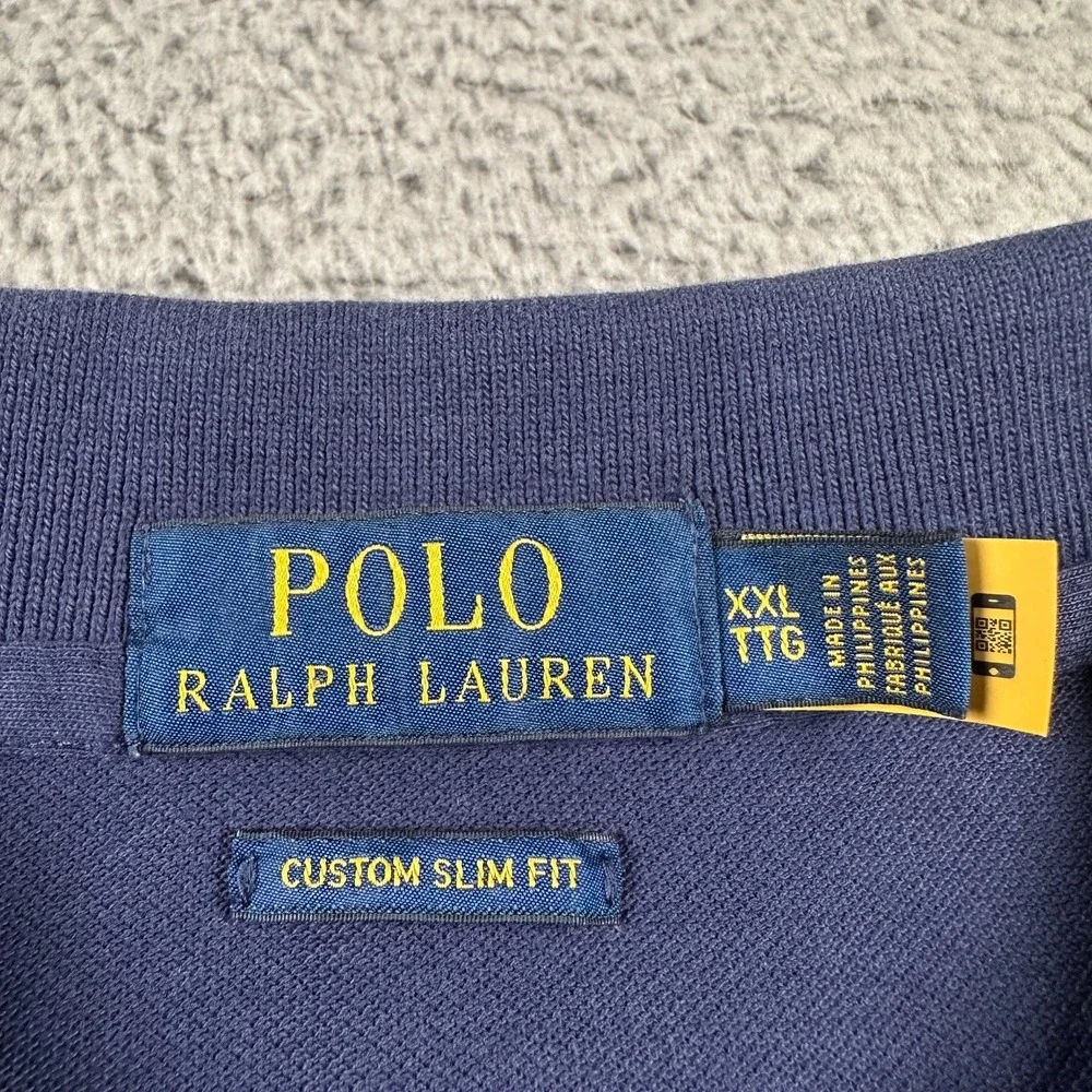 Polo Ralph Lauren Men's Polo Shirt 2XL Navy Cotton‎ Floral Custom Slim Fit